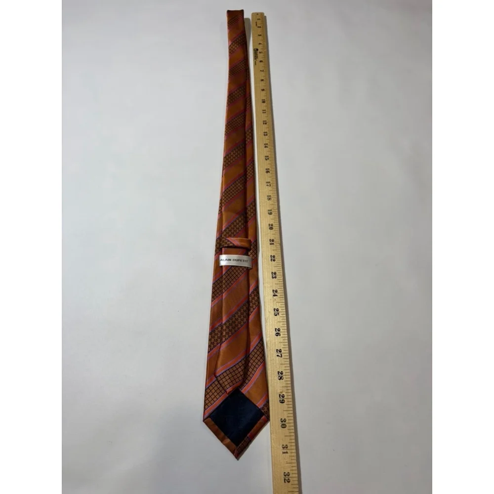 Alain Dupetit Orange Striped Silk Tie Micro Logo Handmade